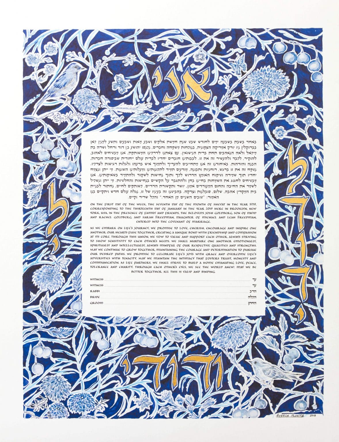 handmade-angela-munitz-gold-silver-garden-of-eden-in-blue-gold-leaf-blue-ketubah-jewish-marriage-contracts-1