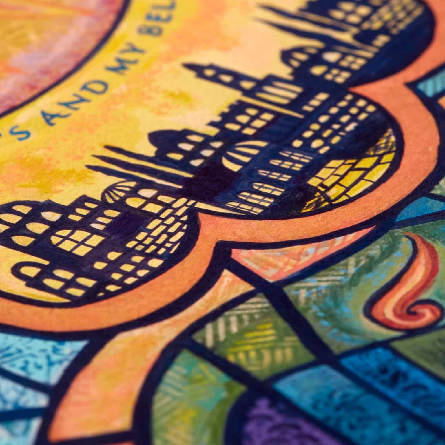 Hamsa Stained Glass Ketubah Designs by Lori Loebelsohn