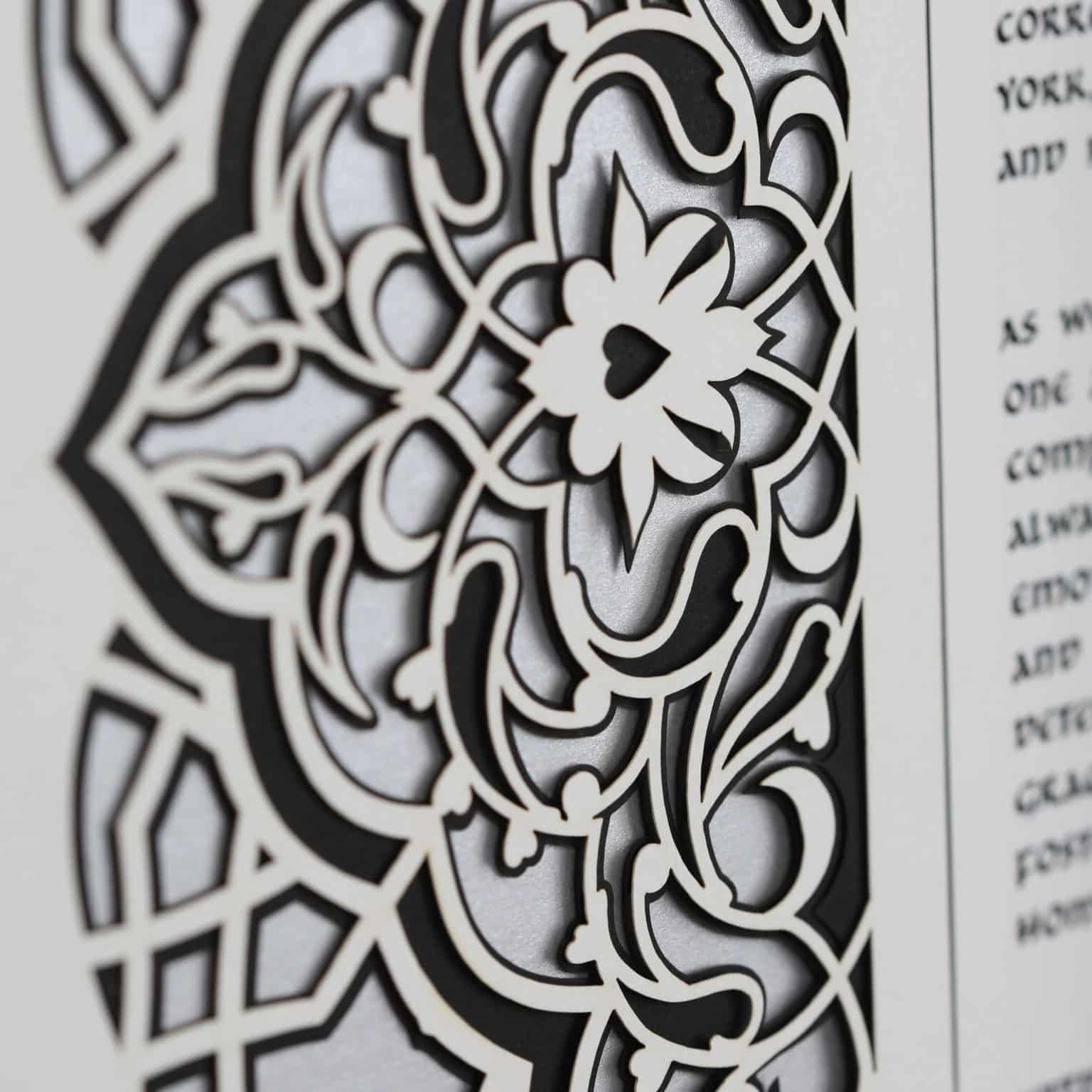Enya Keshet Papercut Hexagon Multilayer Papercut Sterling Ketubah Marriage Contracts
