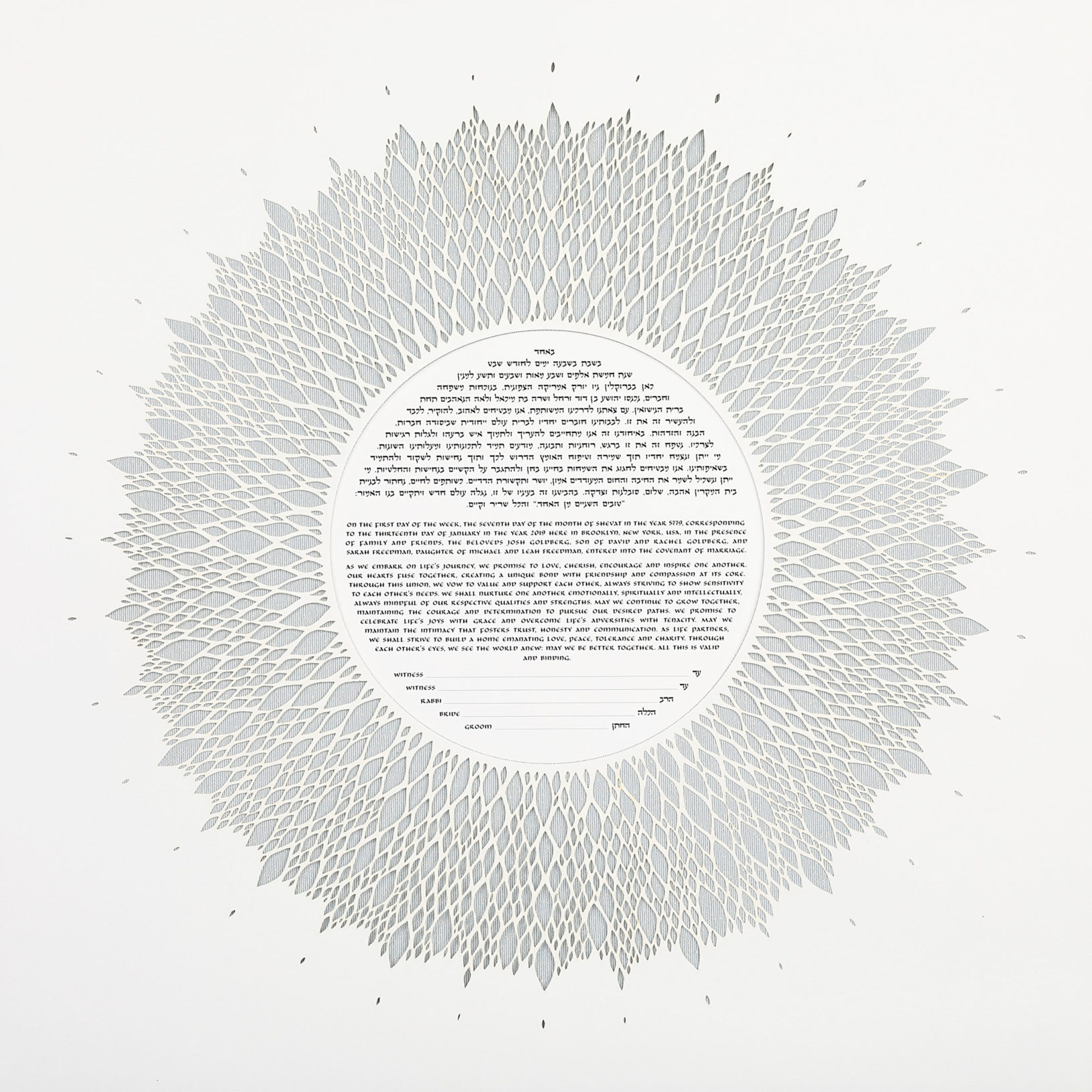 Ruth Becker Papercut Seeds Papercut Blue Ketubah Marriage Contracts