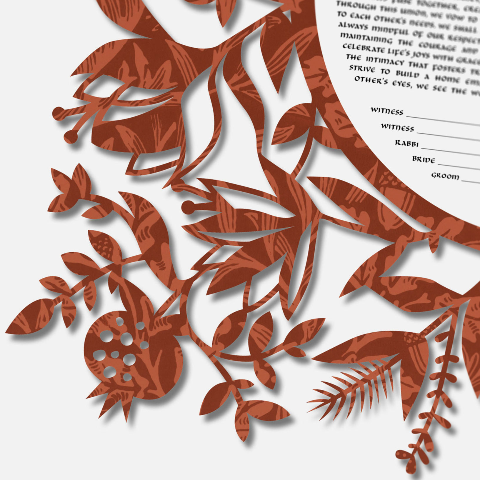 Chavi Feldman Papercut Birds and Pomegranates Papercut Red William Morris Ketubah Designs