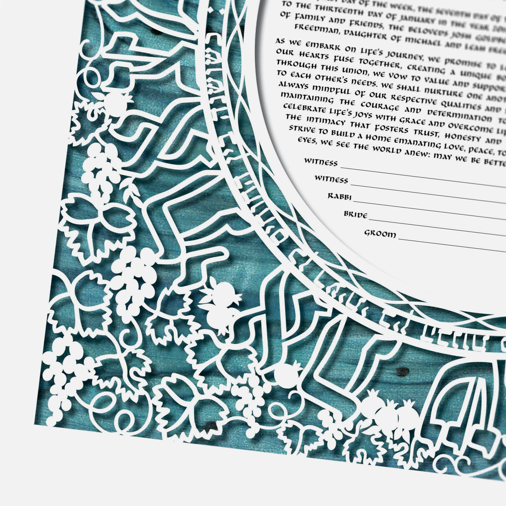Enya Keshet Papercut My Beloved Papercut Aqua Silk Ketubah Online