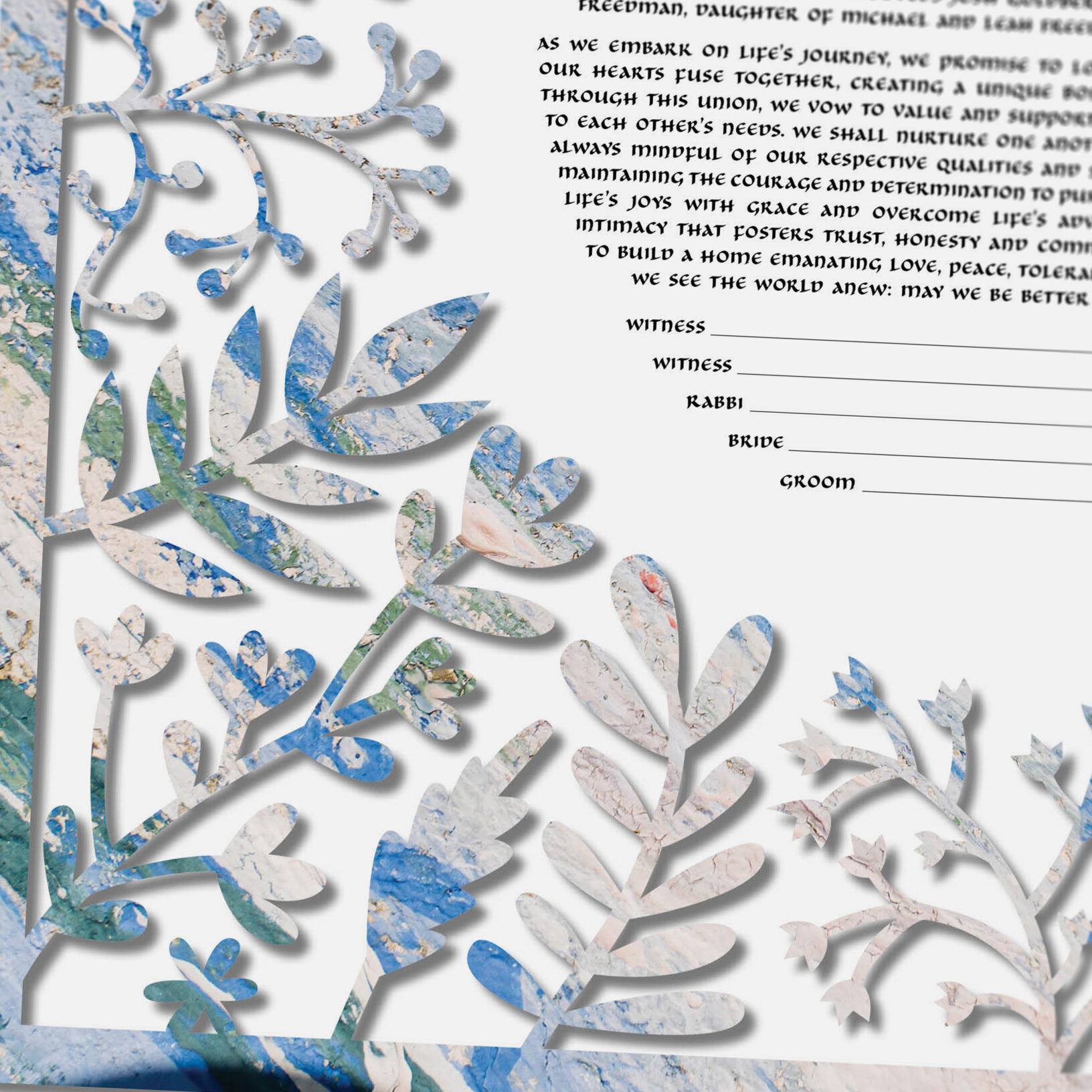 Chavi Feldman Papercut Botanical Papercut Pastel Paint Ketubah Art
