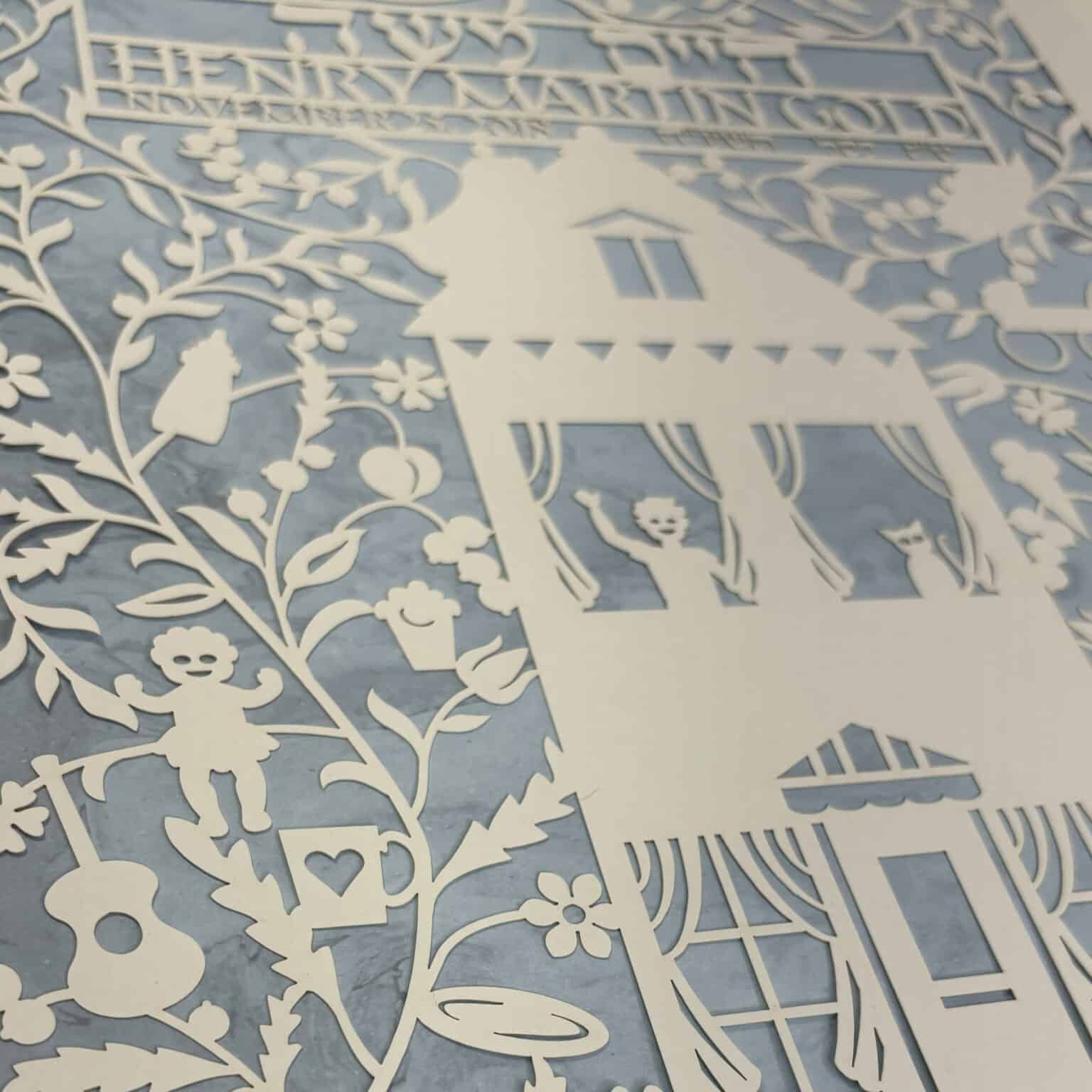 Enya Keshet Papercut Our House for a Baby Boy Blue Baby name fine art print Online