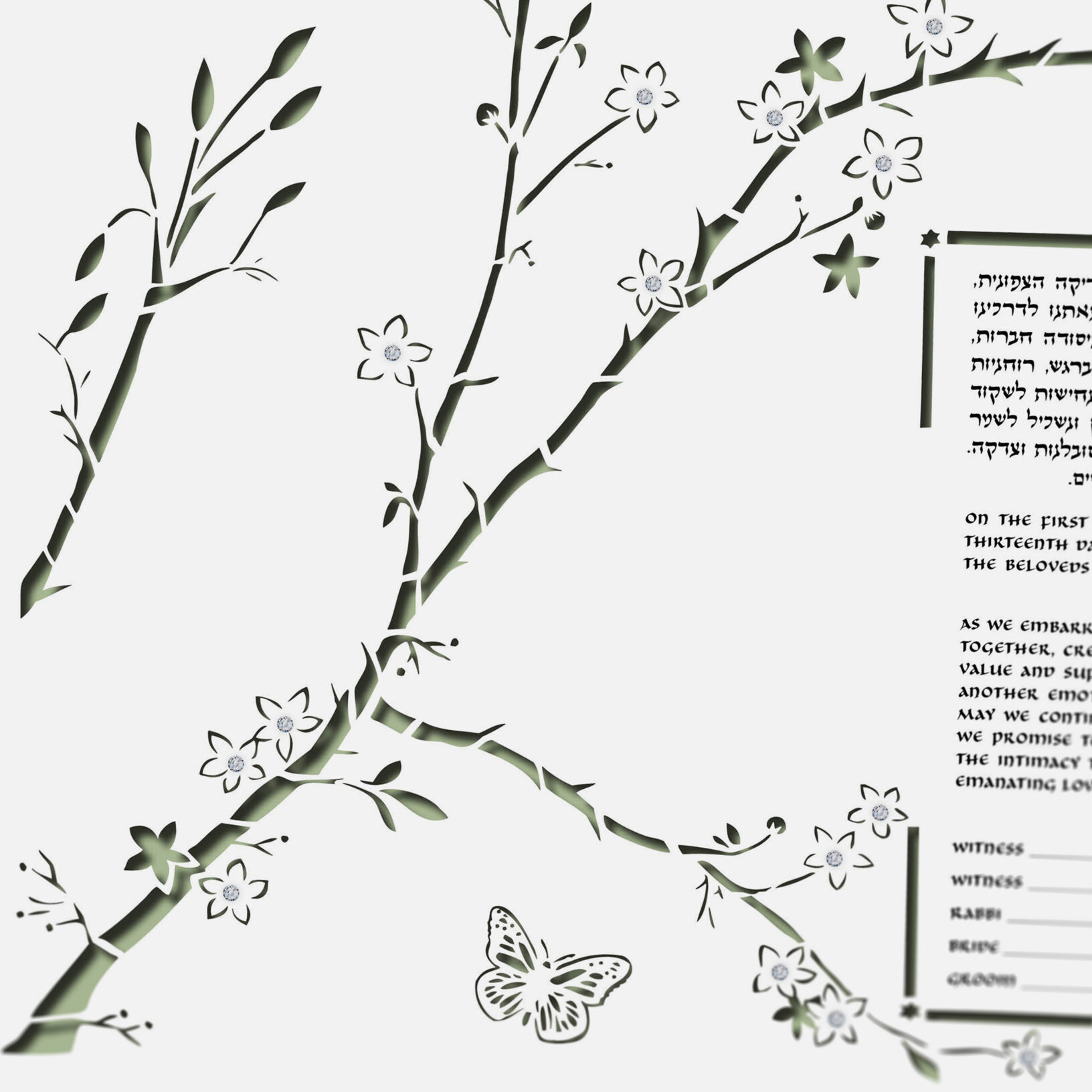 Ruth Stern Warzecha Luxe Blossomings Papercut Luxe Olive Green Ketubah For Sale