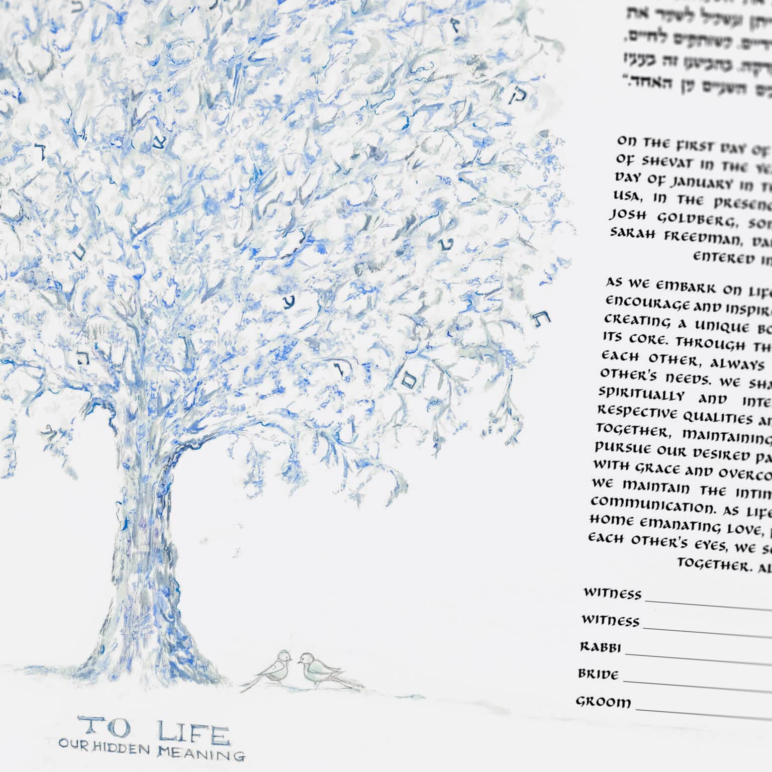 Angela Munitz Giclee Our Hidden Meaning Blue Ketubah Jewish Wedding Contract