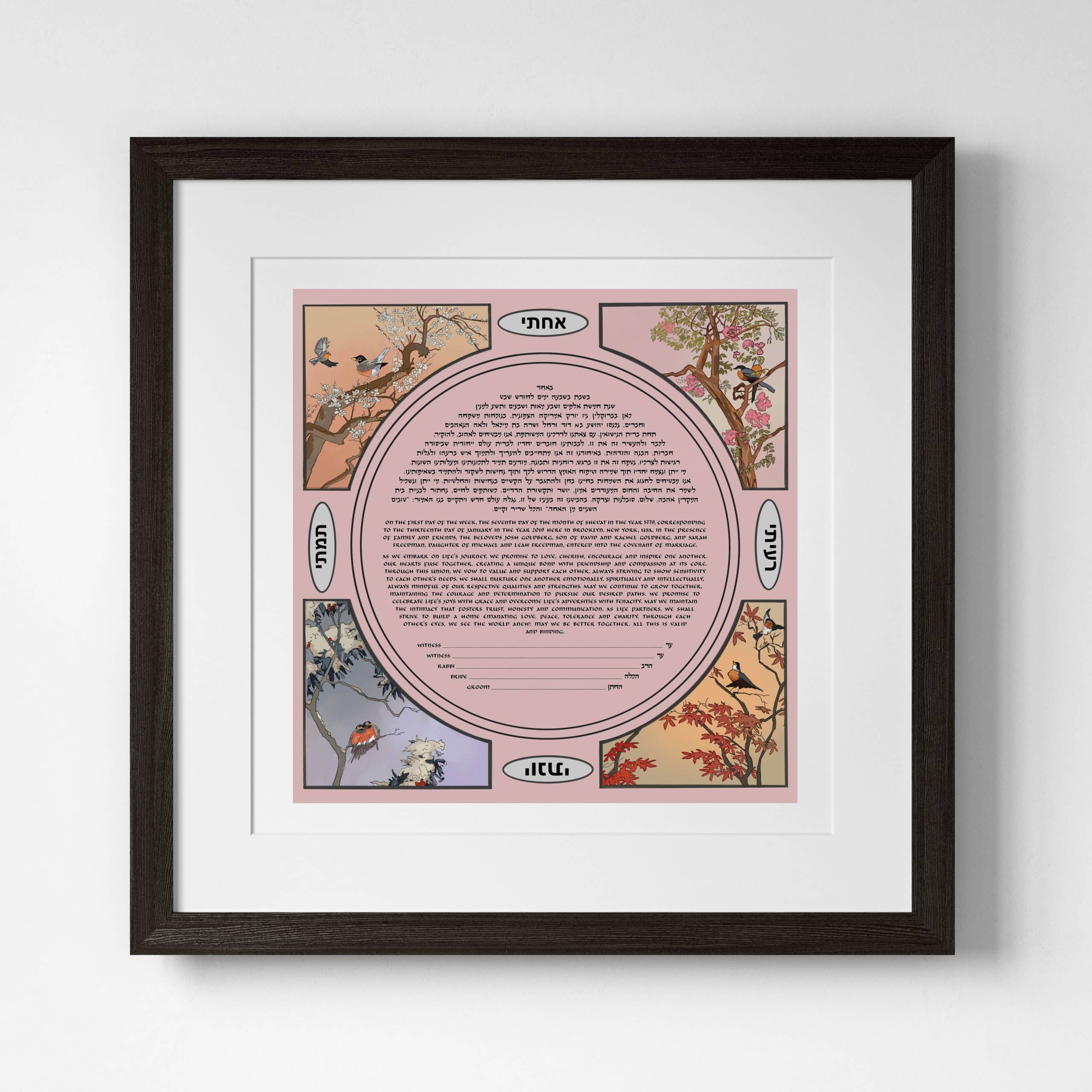 Esther Maxwell Giclee No Matter The Season Pink Ketubah Marriage Contracts