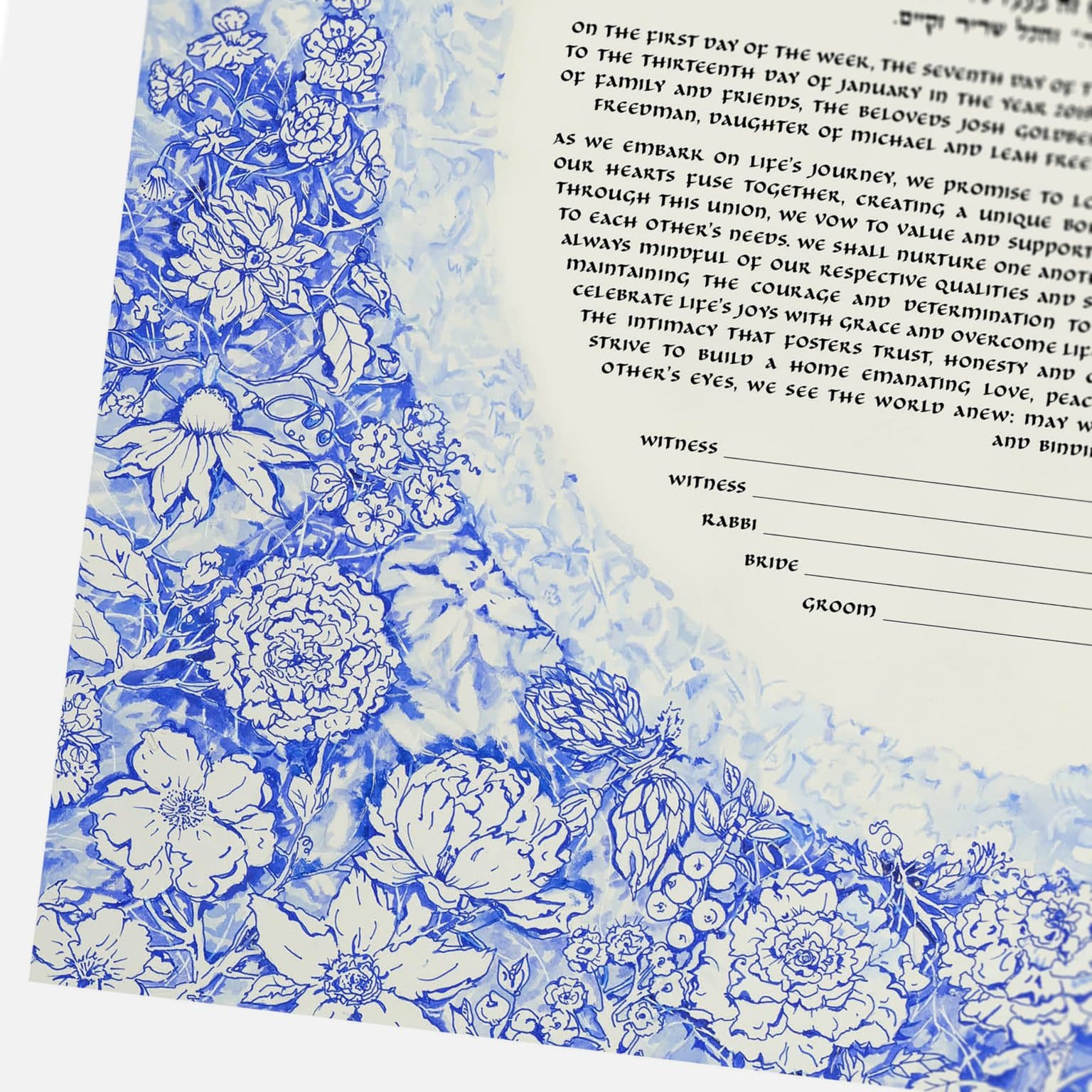 Angela Munitz Giclee Our Paradise - For Life Blue Ketubah For Sale