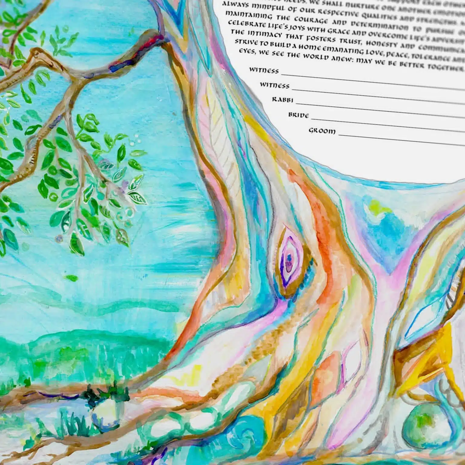 Avigail Sapir Giclee Hamsa Jerusalem Skyline Blue Green Ketubah Art