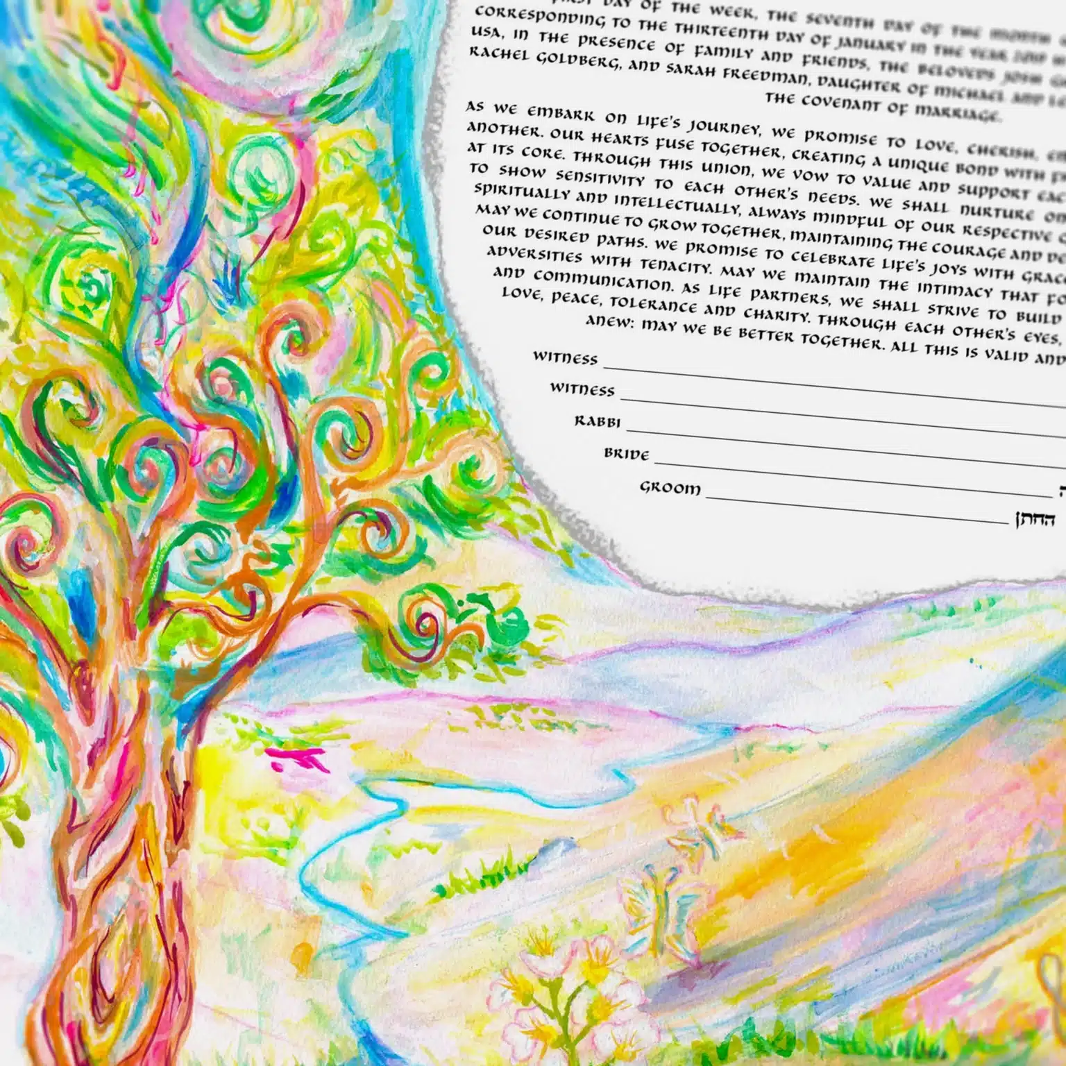 Avigail Sapir Giclee Journey Of Our Past Pastel Ketubah Designs