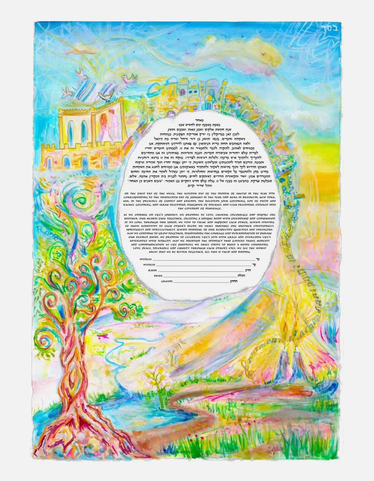 Avigail Sapir Giclee Journey Of Our Past Pastel Ketubah Designs