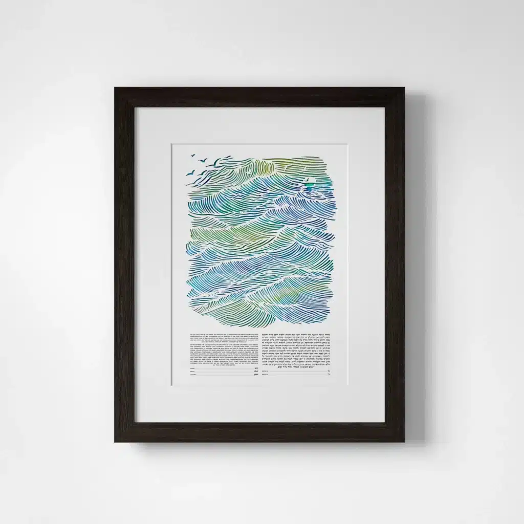 Noam Shargorodsky Papercut Sea Papercut Blue Green Ketubah For Sale