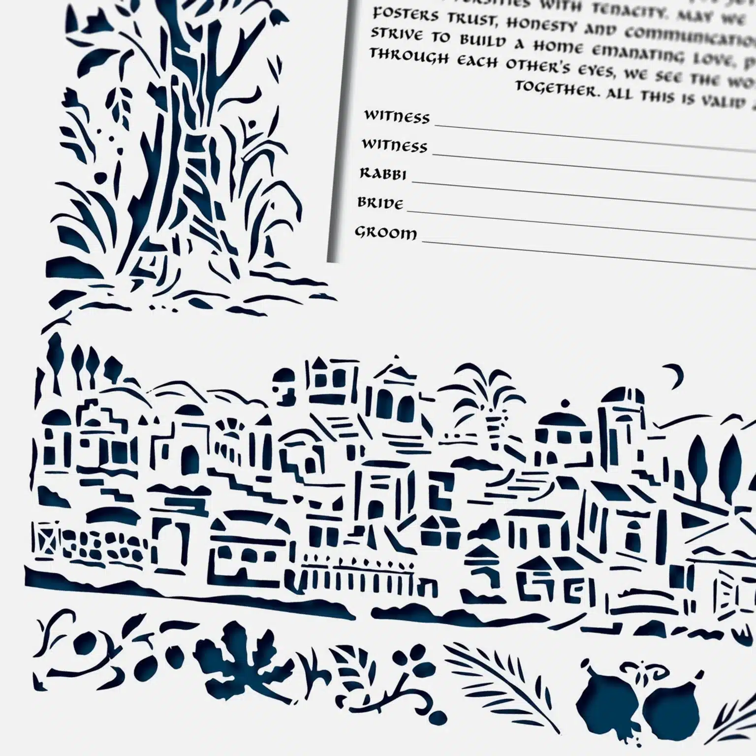 Angela Munitz Papercut Our Chosen Place Papercut Navy Ketubah Marriage Contracts
