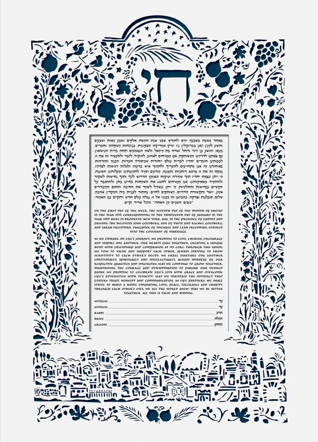 Angela Munitz Papercut Our Chosen Place Papercut Navy Ketubah Marriage Contracts
