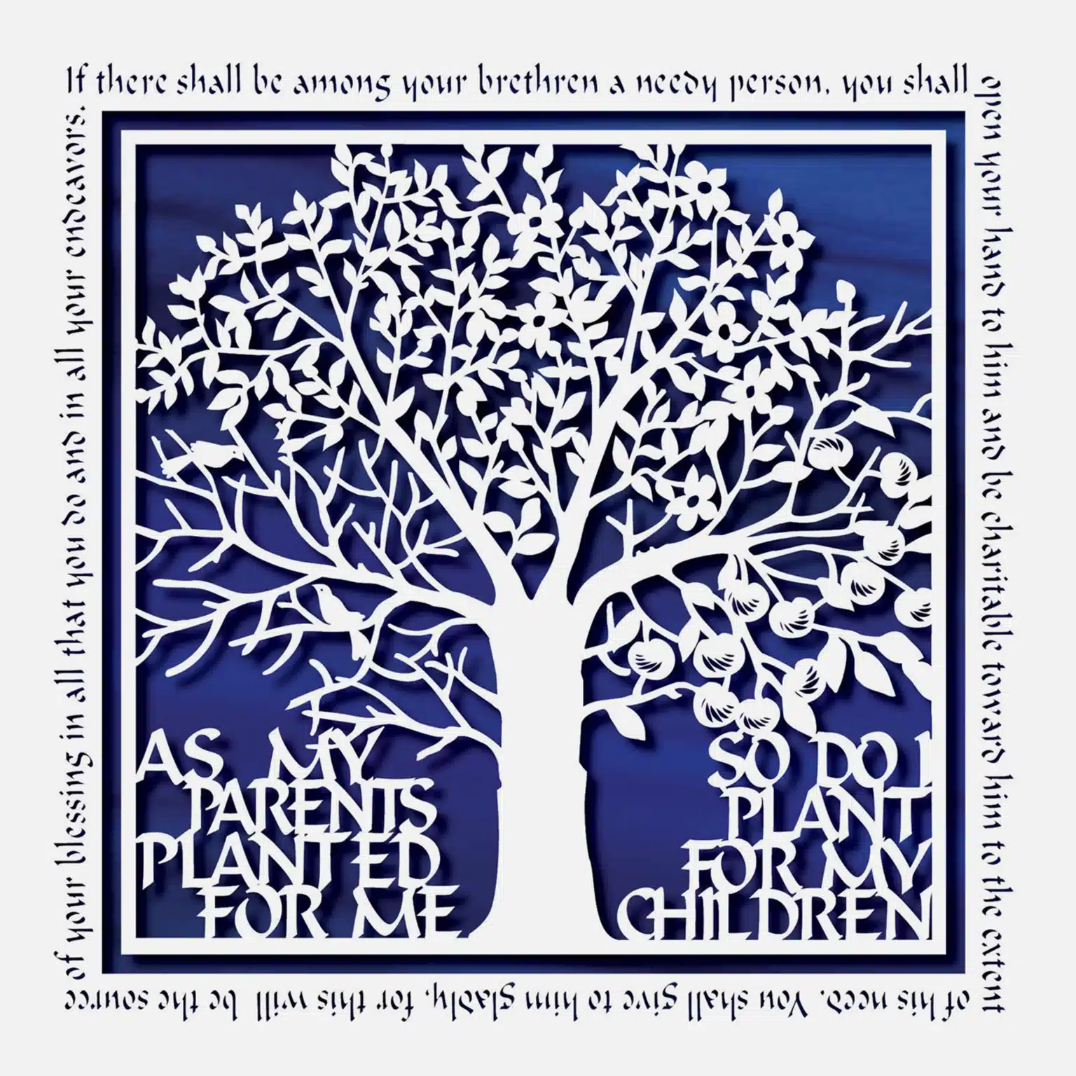 Enya Keshet Papercut Four Season Papercut Blue Silk Honoree Gift For Sale