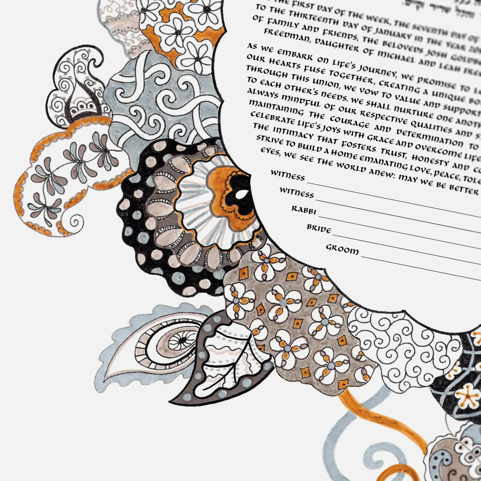 Susanne McGinnis Giclee Wreath of Love Zentangle Multi Ketubah Designs