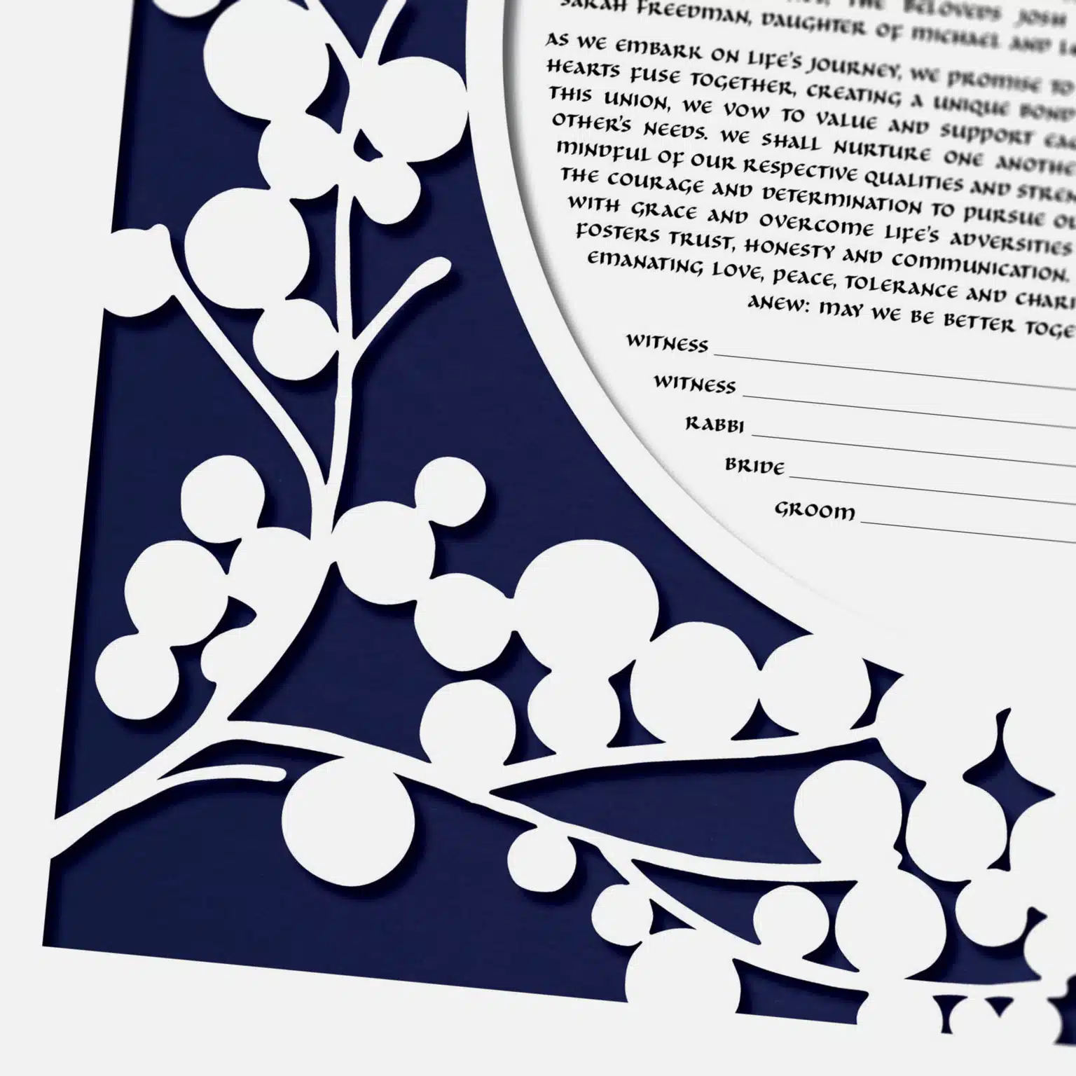 Elena Berlo Branches Square Papercut Ketubah Blue Ketubah Toronto